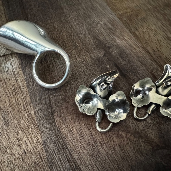 NWOT 925 Sterling Silver Calla Lily Flower Earring and Statement Ring Set - Picture 7 of 7